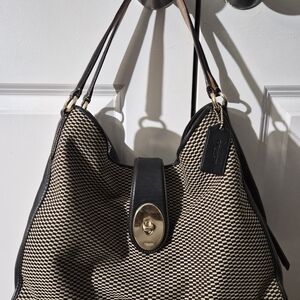 Coach Black & Cream Woven Hobo Bag